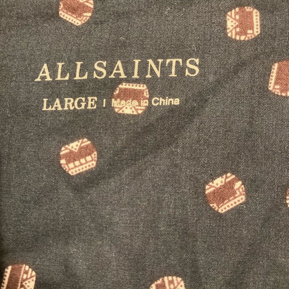 All Saints Button Up Shirt Dark Blue and Bead Pattern - Picture 2 of 4